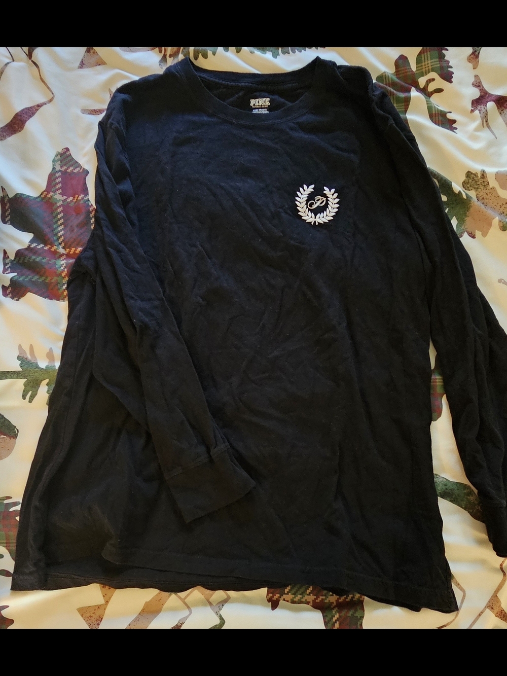 PINK Victoria's Secret  Long-Sleeve Black Shirt With Emblem.